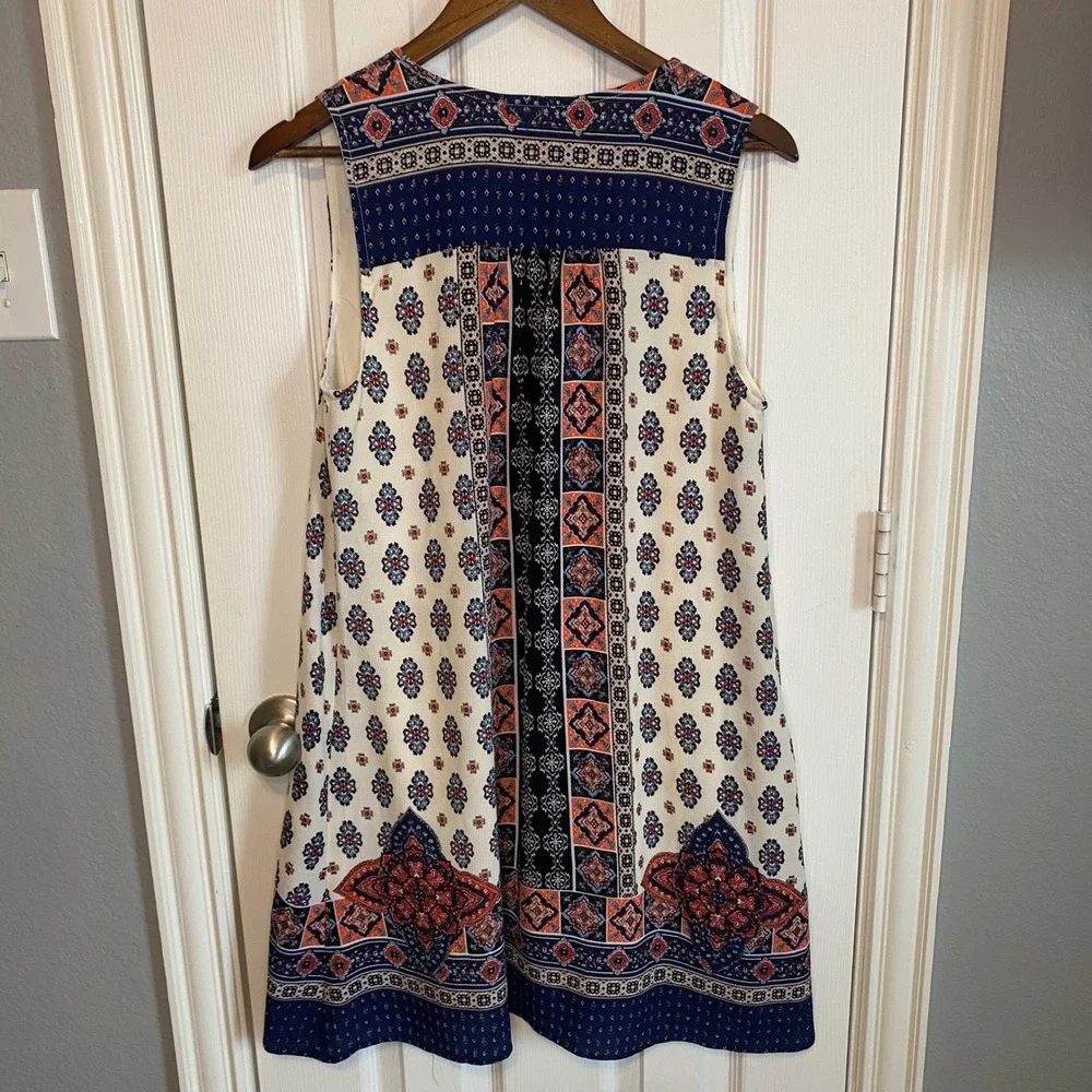 Altar'd State Shift Mini Dress Womens Large Blue Orange Medallion Lace‎ Up Boho